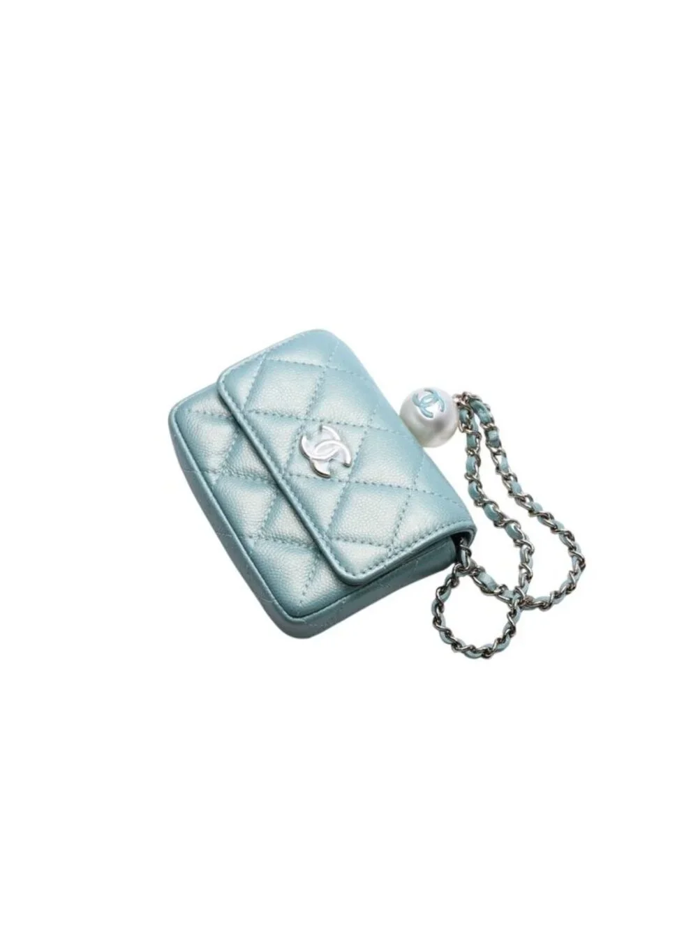 Chanel Quilted Chain Flap Coin Purse CC Logo Caviar Leather